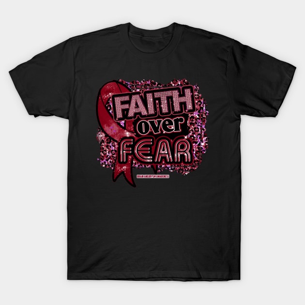 Brain Aneurysm awareness  Ribbon Faith Over Fear Leopard Gift For Brain Aneurysm warrior T-Shirt by Lewis Swope